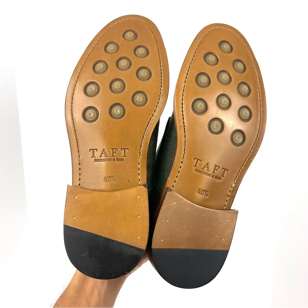 TAFT The Kennedy Shoe Green Wool Leather Oxford Cap Toe Lace Up Dress Shoes
